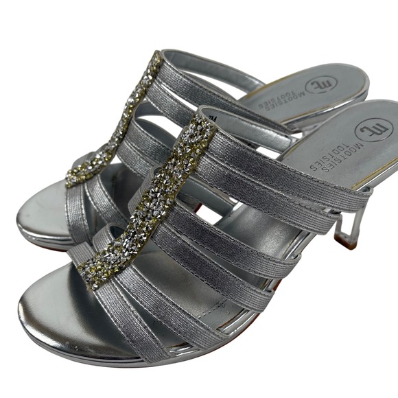 Mootsies Tootsies Shoes - Mootsies Tootsies Harp Sandals 7M Silver Rhinestone Clear 3.5"‎ Heel Glam Formal